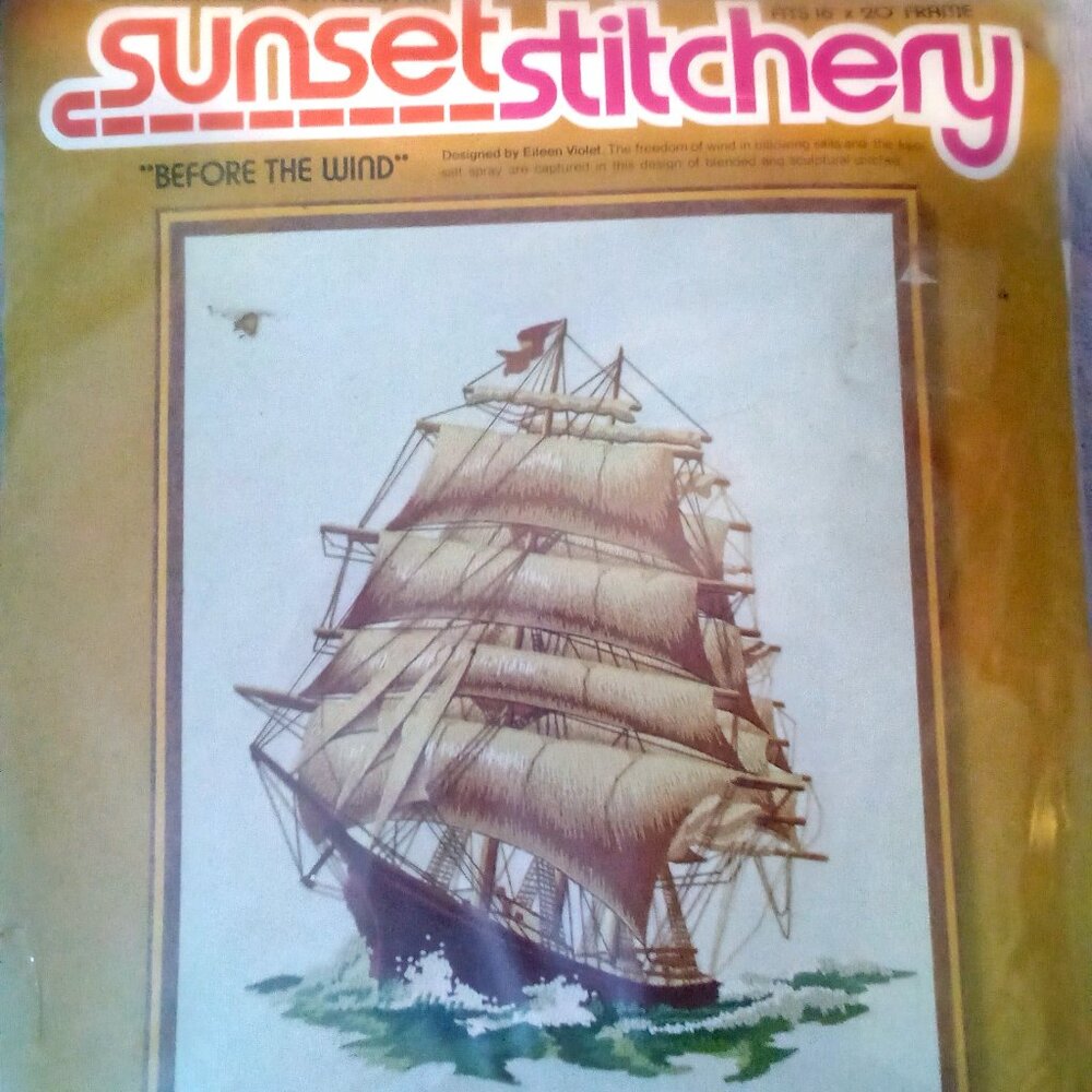 Vintage Sunset Stitchery Crewel Kit BEFORE THE WIND by Eileen Violet NIP